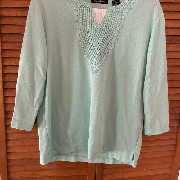 Speculation Women’s Turquoise Laced 3/4 Quarter Sleeve Blouse Sz M - Picture 3 of 6